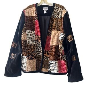 Jacket Vintage 90s Stephanie Thomas Patchwork Animal Print Blazer 0X